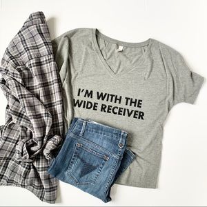 Football Girlfriend Gray V-Neck Graphic Short Sleeve V-Neck T-Shirt Size Small